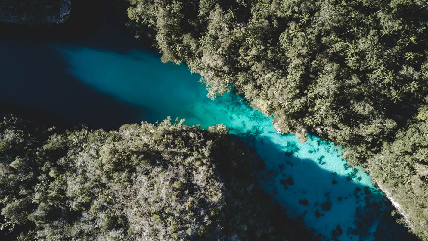 Aerial view of Aljui Strait in north Raja Ampat