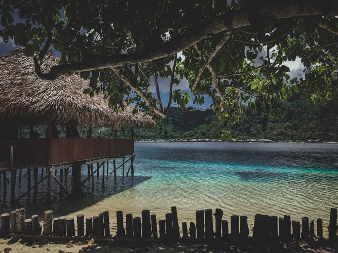 Restaurant built on the water at Praja's Homestay