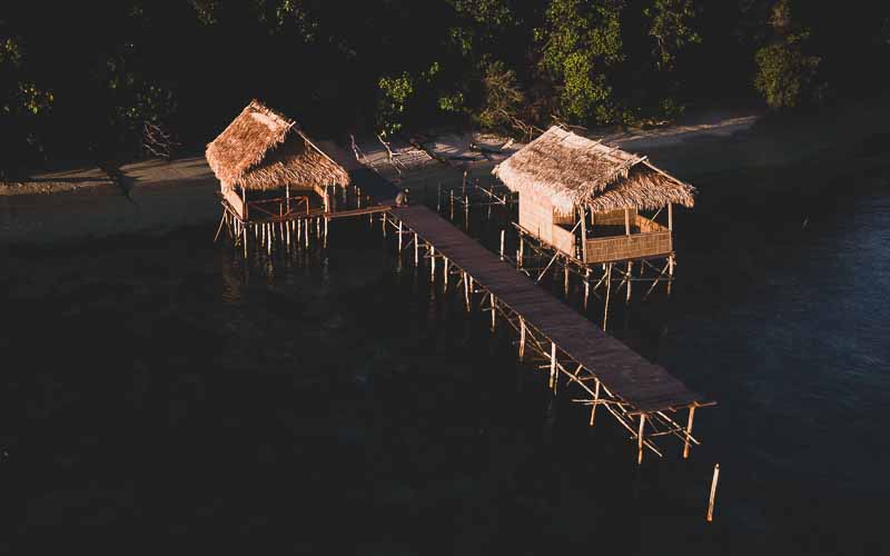 Overwater bungalows in Raja Ampat